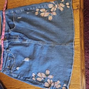 LOFT distressed embroidered mini skirt